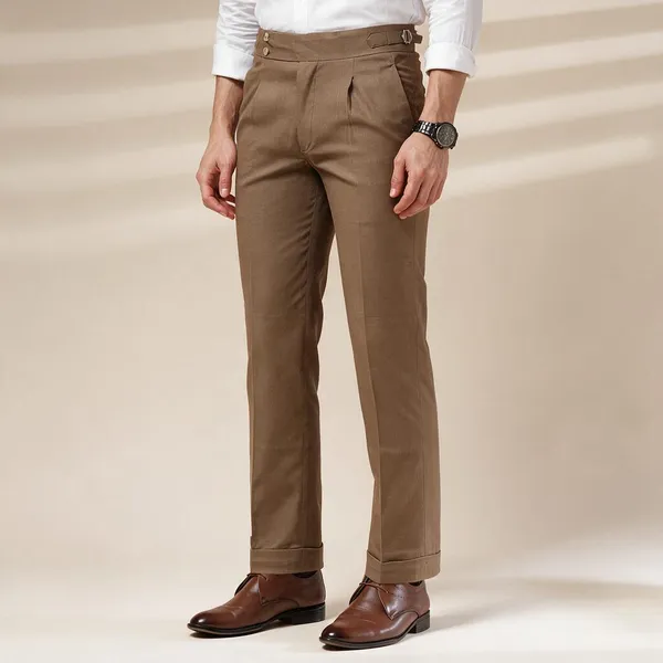 Khaki_Linen_Boot_Cut_Signature_Buttoned_Gurkha_Pants_For_Men