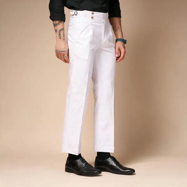 White_Linen_Boot_Cut_Buttoned_Gurkha_Trousers_For_Men