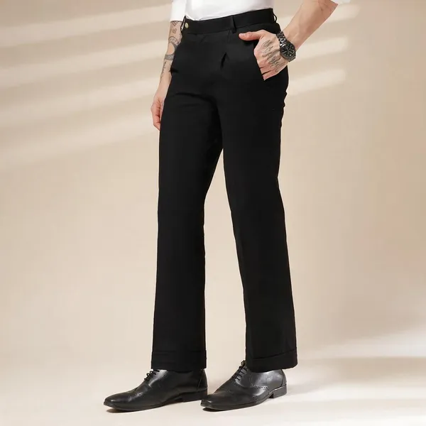 Black_Linen_Boot_Cut_Pleated_Gurkha_Trousers_For_Men