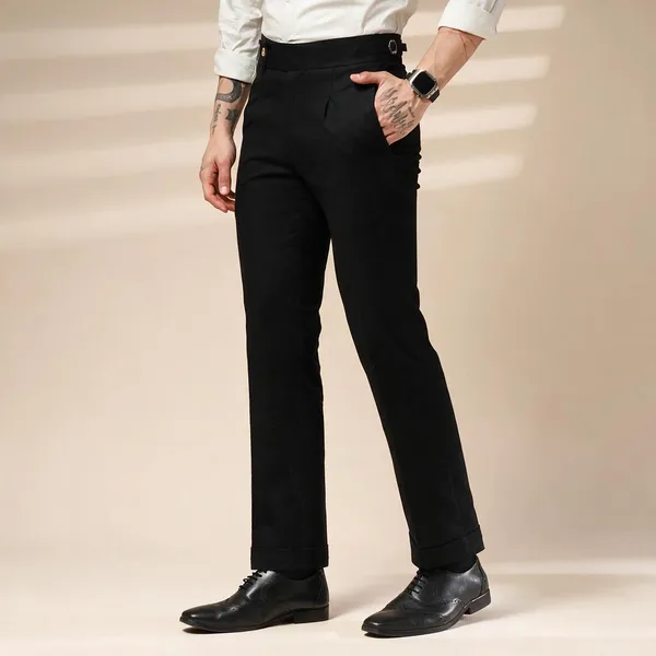 Black_Linen_Boot_Cut_Gurkha_Trousers_For_Men