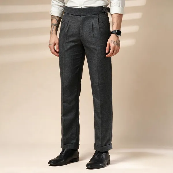 Grey_Herringbone_Boot_Cut_Gurkha_Trousers_For_Men