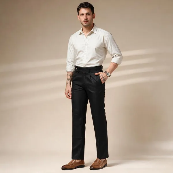 Black_Herringbone_Boot_Cut_Gurkha_Trousers_For_Men