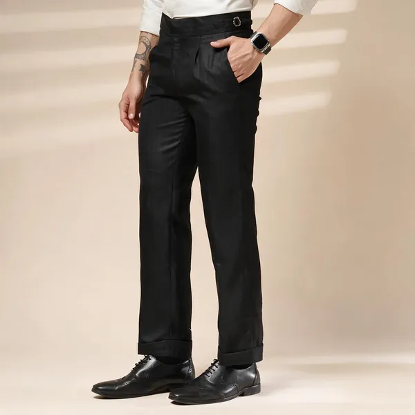 Black_Herringbone_Boot_Cut_Gurkha_Pants_For_Men