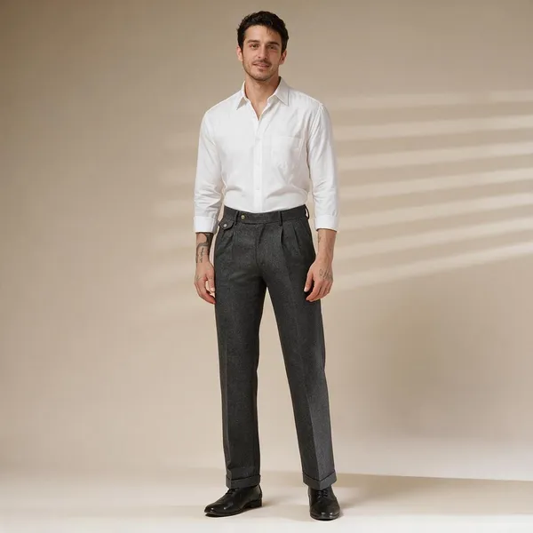 Grey_Herringbone_Boot_Cut_Signature_Flap_Gurkha_Pants_For_Men