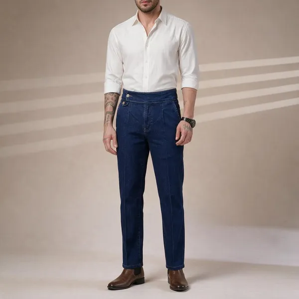 Blue_Denim_Boot_Cut_Signature_Flap_Gurkha_Trousers_For_Men