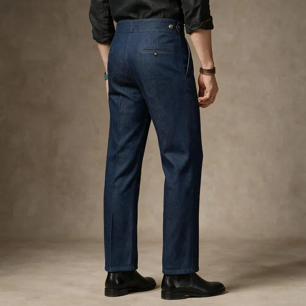Blue_Denim_Boot_Cut_Classic_Button_Gurkha_Trousers_For_Men