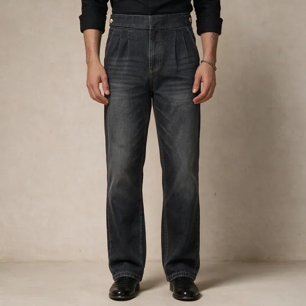 Anthracite_Denim_Boot_Cut_Gurkha_Trousers_For_Men