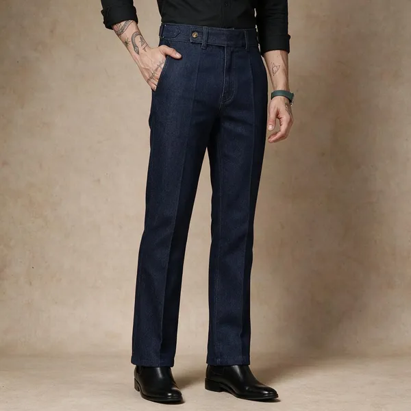 Blue_Denim_Boot_Cut_Gurkha_Trousers_For_Men
