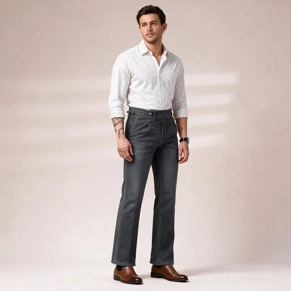 Anthracite_Denim_Boot_Cut_Gurkha_Trousers_For_Men