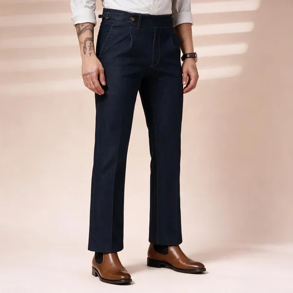 Blue_Denim_Boot_Cut_Gurkha_Trousers_For_Men