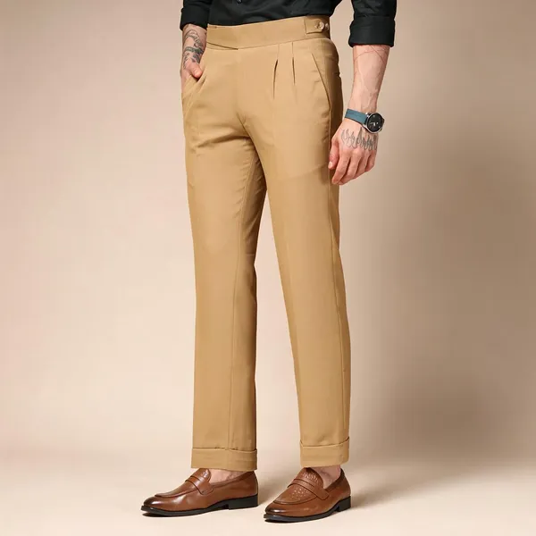 Camel_Polyester_Classic_Buttoned_Gurkha_Pants_For_Men