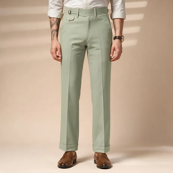 Lime_Polyester_Blend_Single_Buckle_Gurkha_Pants_For_Men