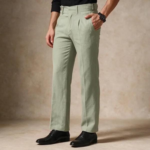 Lime_Polyester_Blend_Oxford_Gurkha_Trousers_For_Men