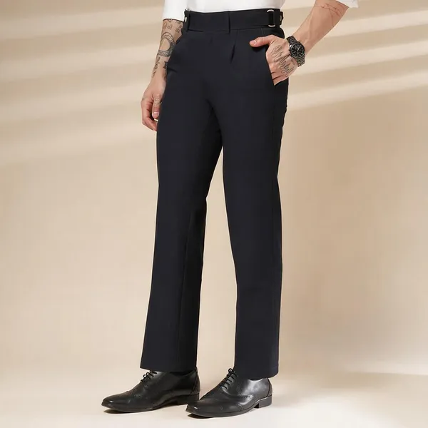 Navy_Polyester_Stretch_Oxford_Gurkha_Trousers_For_Men
