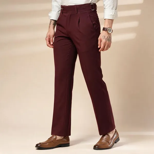 Wine_Polyester_Stretch_Oxford_Gurkha_Trousers_For_Men