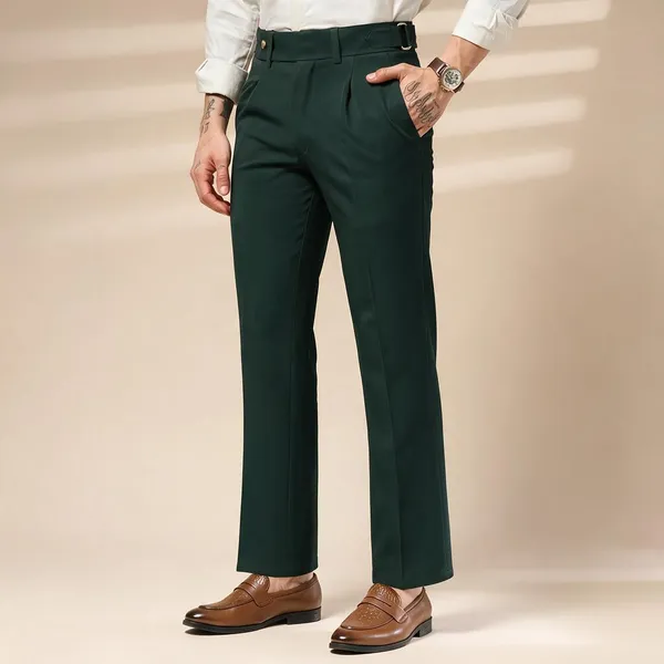 Bottle_Green_Polyester_Stretch_Oxford_Gurkha_Trousers_For_Men