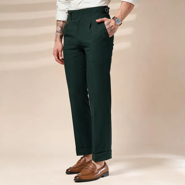 Bottle_Green_Polyester_Elegant_Gurkha_Trousers_For_Men