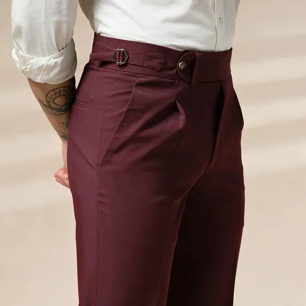 Wine_Polyester_Elegant_Gurkha_Trousers_For_Men