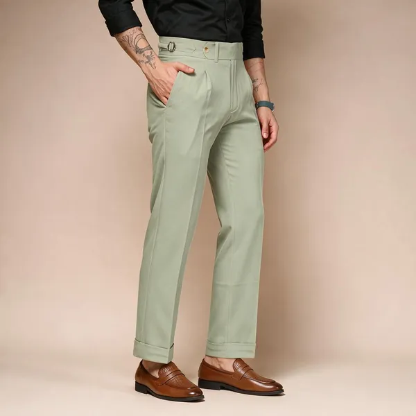 Lime_Polyester_Stretch_Elegant_Gurkha_Trousers_For_Men