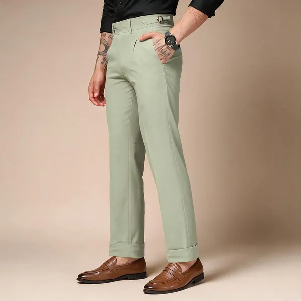 Lime_Polyester_Double_Button_Gurkha_Trousers_For_Men
