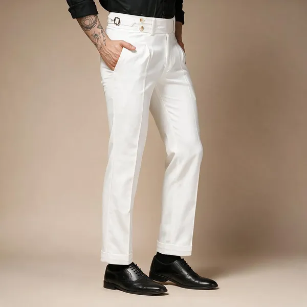 White_Polyester_Double_Button_Gurkha_Pants_For_Men