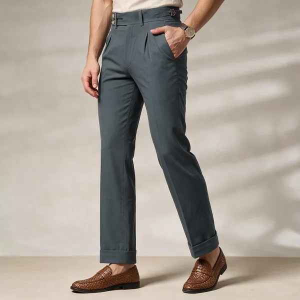Stone_Grey_Polyester_Blend_Double_Button_Gurkha_Pants_For_Men