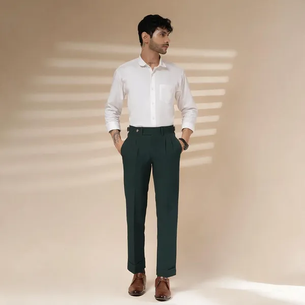 Bottle_Green_Polyester_Stretch_Signature_Gurkha_Pants_For_Men