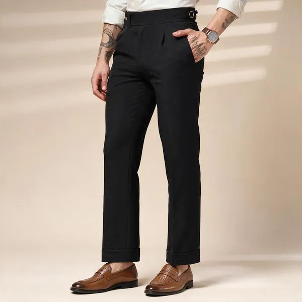 Black_Linen_Boot_Cut_Elegant_Gurkha_Pants_For_Men