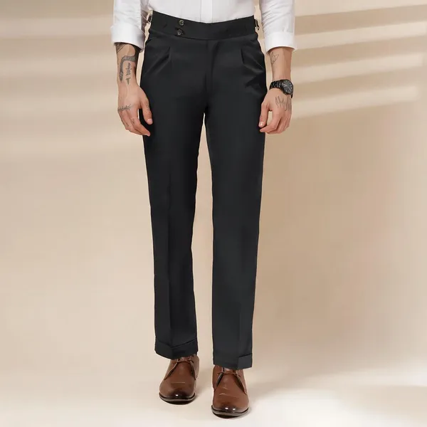 Black_Polyester_Stretch_Signature_Buttoned_Gurkha_Pants_For_Men