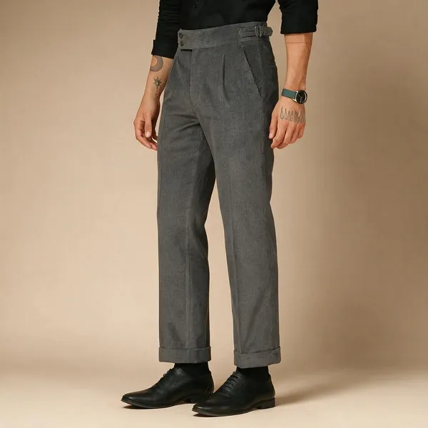 Dark_Grey_Corduroy_Boot_Cut_Gurkha_Pants_For_Men