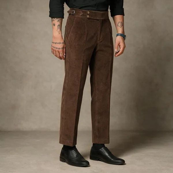 Brown_Corduroy_Boot_Cut_Gurkha_Pants_For_Men