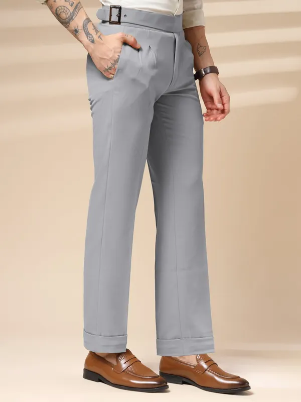Ash_Grey_Classic_Buckle_Gurkha_Pants_For_Men