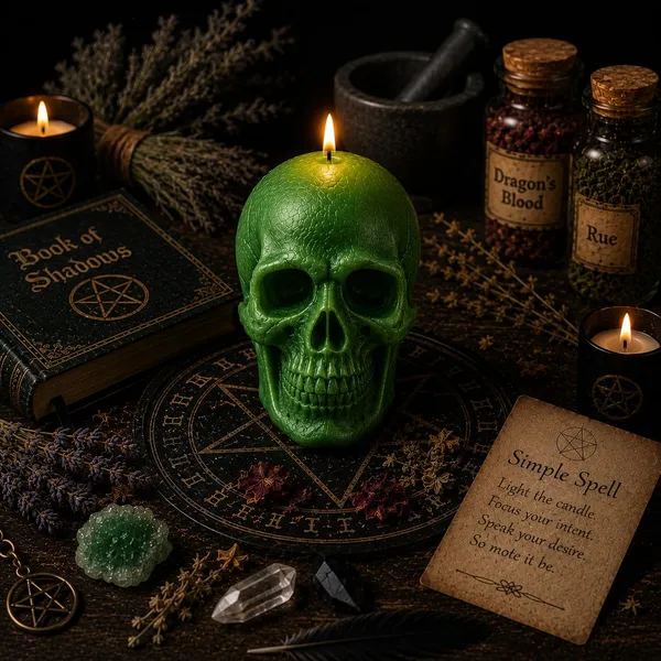 Skull_Figurine_Soy_Wax_Ritual_Candle_For_Spell_Casting_Hoodoo_Spiritual_Practices_Handmade_For_Witchcraft_Conjure_Rootwork_Magic_Meditation_Home_Decor_6_Green