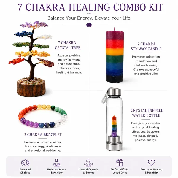 7_Chakra_Healing_Combo_Kit_Seven_Chakra_Crystal_Tree_300_Beads_Bracelet_Crystal_Water_Bottle_Soy_Wax_Candle_Set_Meditation_Reiki_Yoga_Spiritual_Healing_Positive_Energy_Gift_Set