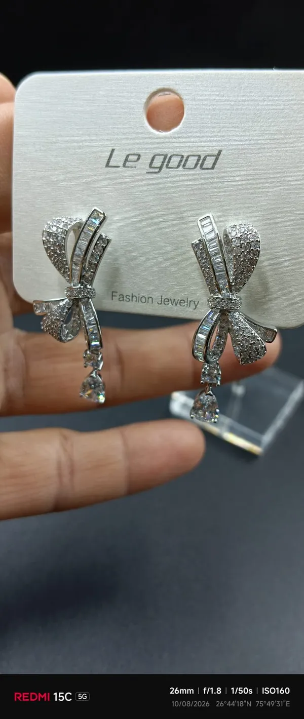 Silver_Tone_Bow_Drop_Earrings_For_Women