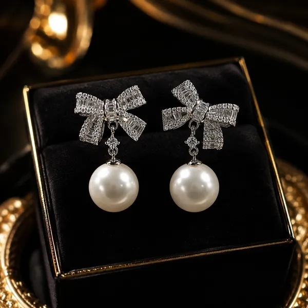 Silver_Bow_Pearl_Drop_Earrings_For_Women