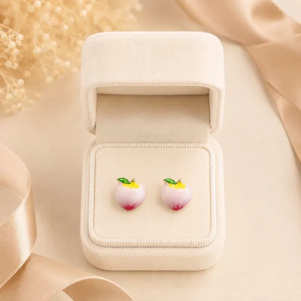 Pink_Peach_Fruit_Stud_Earrings_For_Women