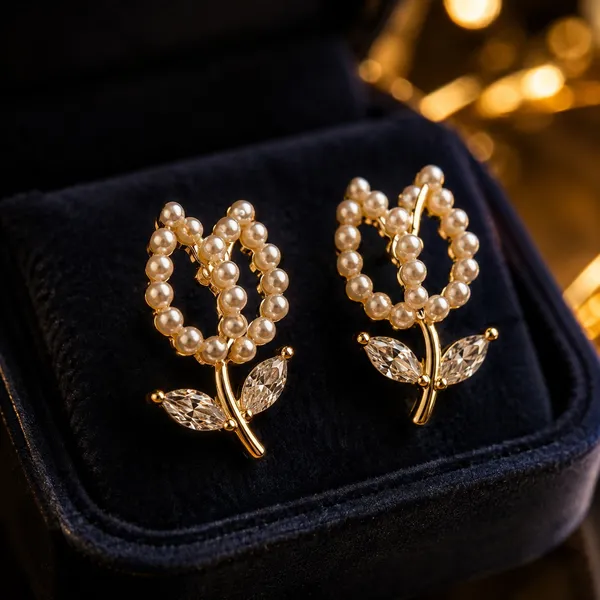 Gold_Tone_Pearl_Floral_Drop_Earrings_For_Women