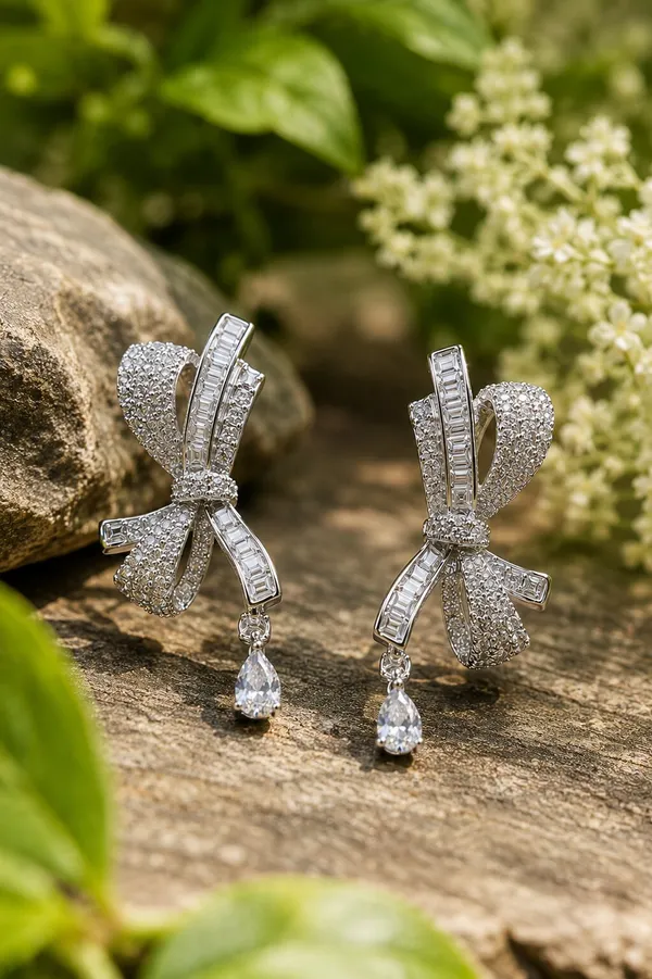 Silver_Tone_Bow_Drop_Earrings_For_Women