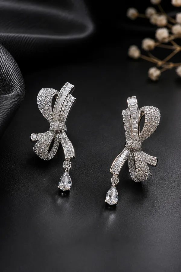 Silver_Tone_Bow_Drop_Earrings_For_Women