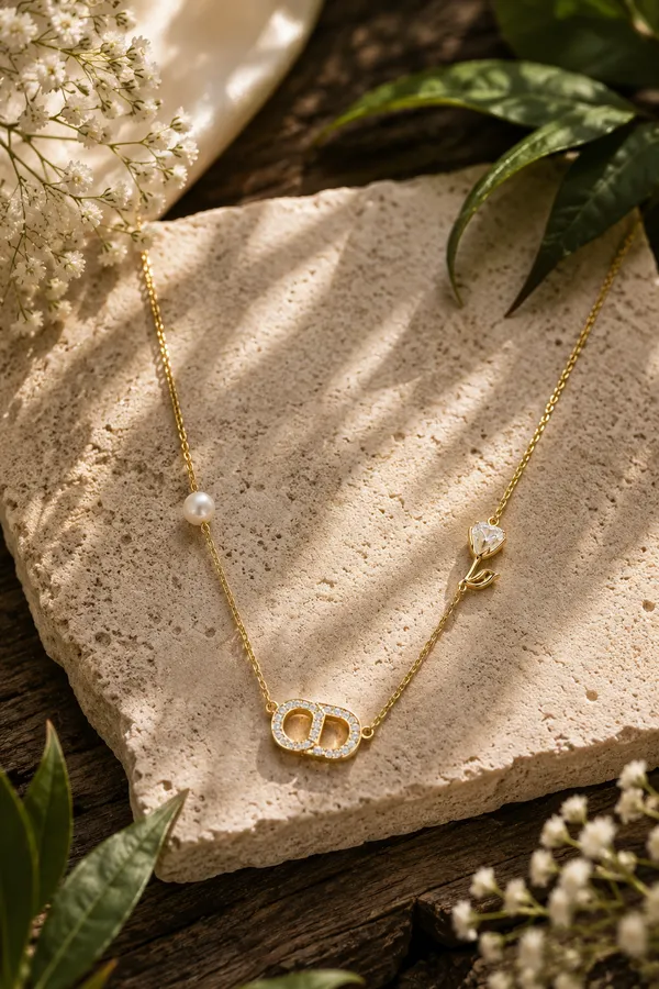 Gold_Tone_Pearl_Rose_Pendant_Necklace_For_Women