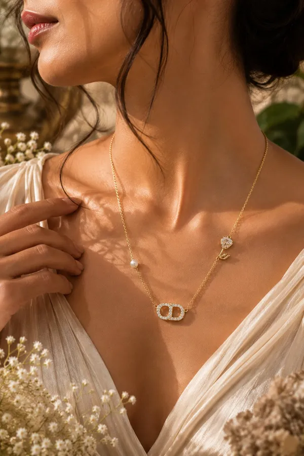 Gold_Tone_Pearl_Rose_Pendant_Necklace_For_Women