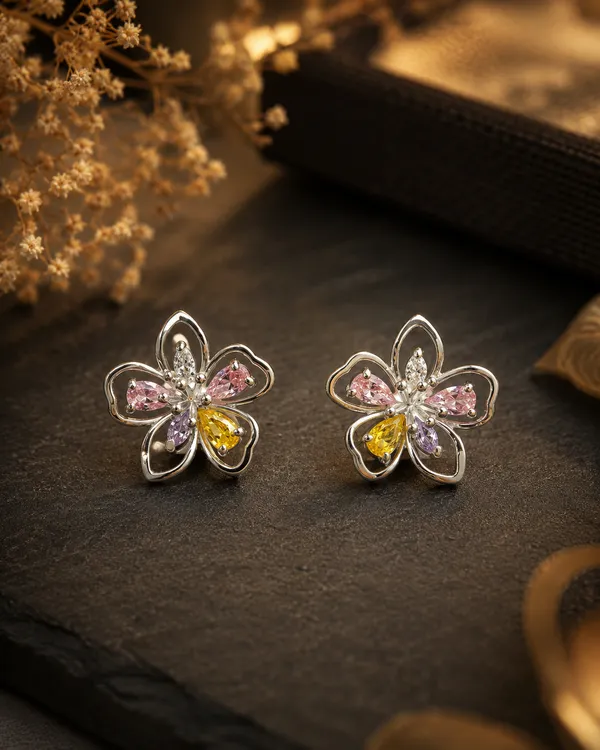 Silver_Tone_Multicolour_Floral_Stud_Earrings_For_Women
