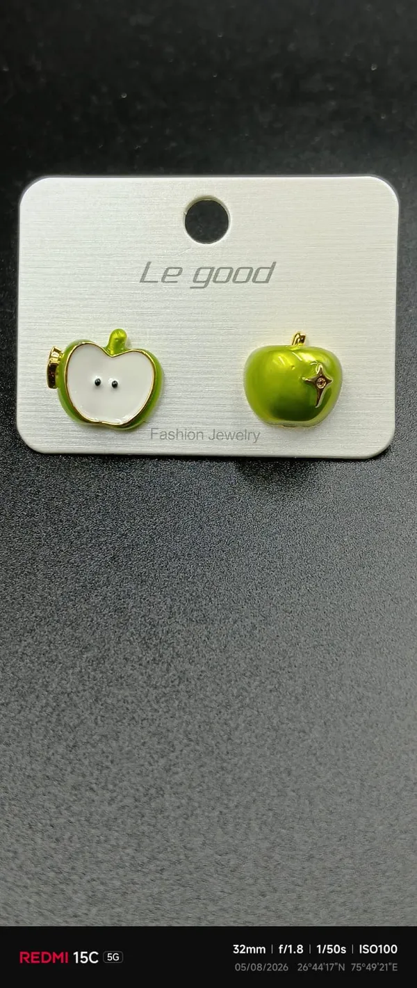 Green_Metal_Apple_Stud_Earrings_For_Women