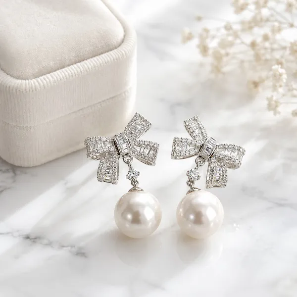 Silver_Bow_Pearl_Drop_Earrings_For_Women