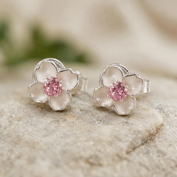 Silver_Tone_Floral_Stud_Earrings_With_Pink_Center_Stones