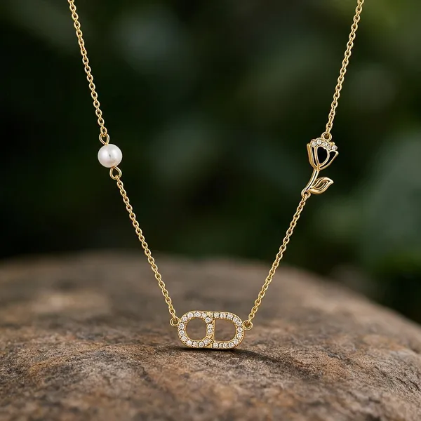 Gold_Tone_Pearl_Rose_Pendant_Necklace_For_Women