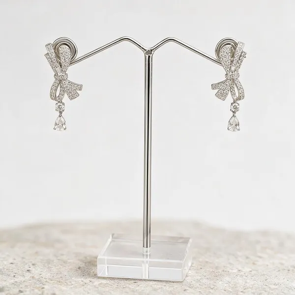 Silver_Tone_Bow_Drop_Earrings_For_Women