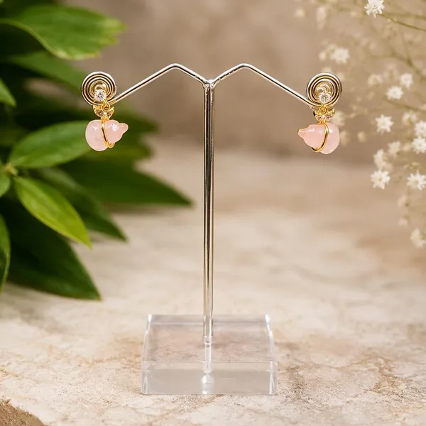 Gold_Tone_Pink_Floral_Drop_Earrings_For_Women