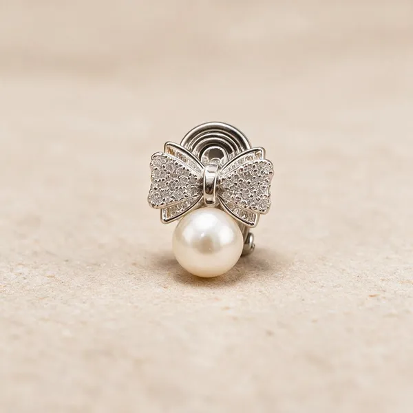 Silver_Tone_Bow_Pearl_Drop_Earrings_For_Women